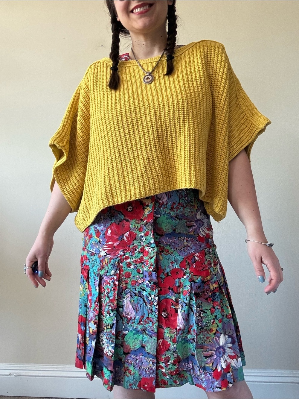 Anthropologie Moth Bright Mustard Knit Poncho Sweater Top